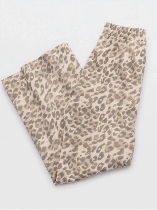 Aerie Street Trouser Neutral Leopard Wide-Leg Pants - Picture 4 of 8